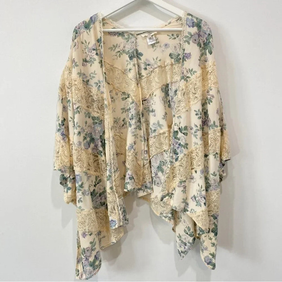 Entro Boho Floral Lace Kimono Open Flowy Cardigan S/M - Picture 12 of 15